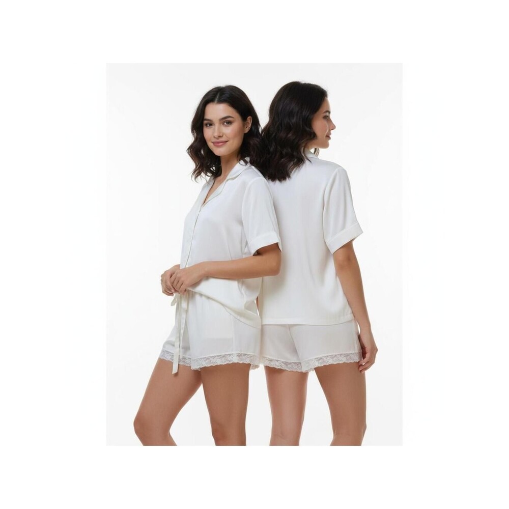 Flora Nikrooz Pajama Set Sleepwear Lace Trim Short Sleeve Top L